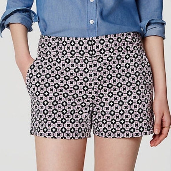 LOFT Blue Brown Mod Floral Print Linen Cotton Blend Riviera Shorts Size 2 - Picture 11 of 12